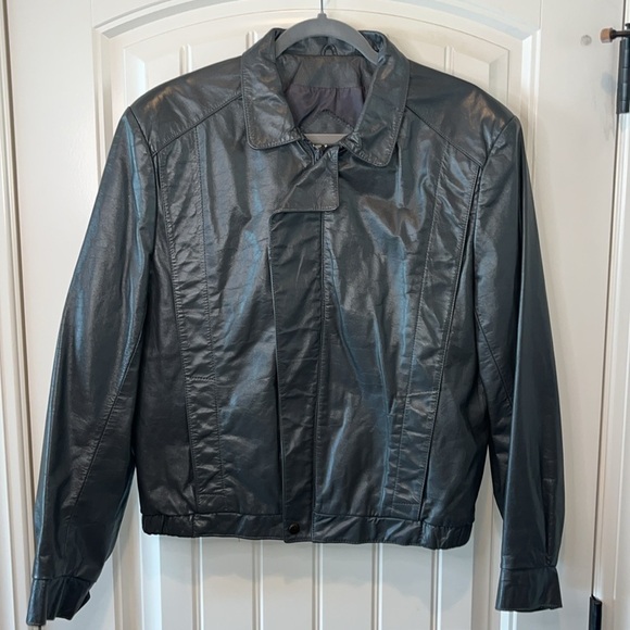 Vintage dark gray Bermans leather jacket bomber biker moto goth grunge est M